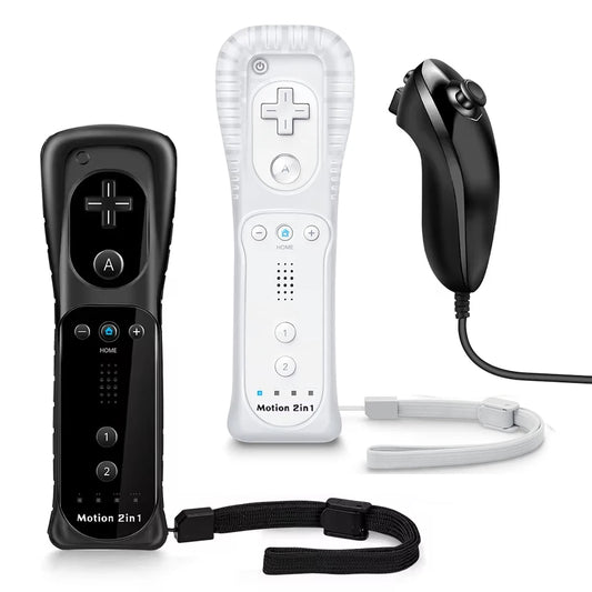 TECTINTER 2-i-1 Trådlös Kontroller för Nintendo Wii/Wii U – Motion Plus Inbyggd Högtalare Vibration Nunchuck 4 Spelare