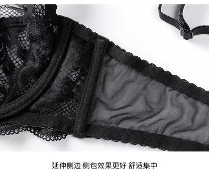 Fashion Ladies Ultra Thin Lace Lingerie Set Victorian Style Soft Underwire Push Up Gather Lift Unpadded Breathable Wear