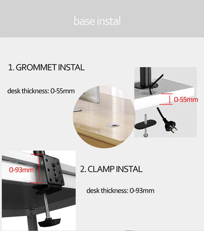 DL-MS02 Desktop Stand Full Motion 360 Degree Steel Dual Monitor Holder 10'-27' Clamp Base Monitor Mount Arm Loading 9.9kgs