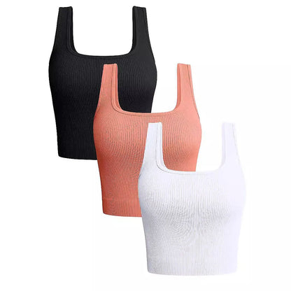 Dam Ribbad Crop Top – Ärmlös Yoga Träningstopp Stretch, 8 Färger S–L