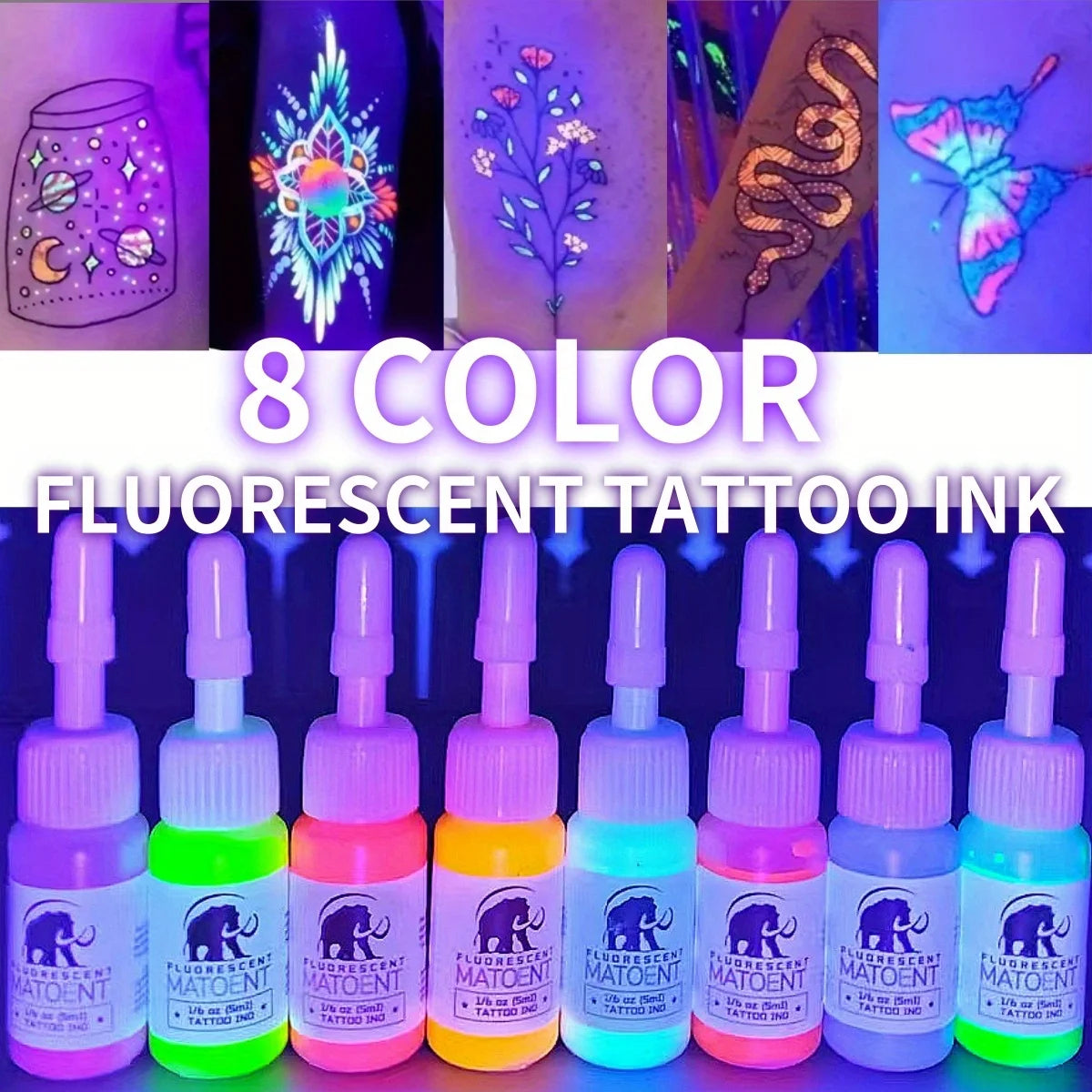 0.17oz Tattoo Ink Fluorescent Ink Body Art Tattoo Kits Professional Beauty Paints Makeup Tattoo Supplies Semi-permanent
