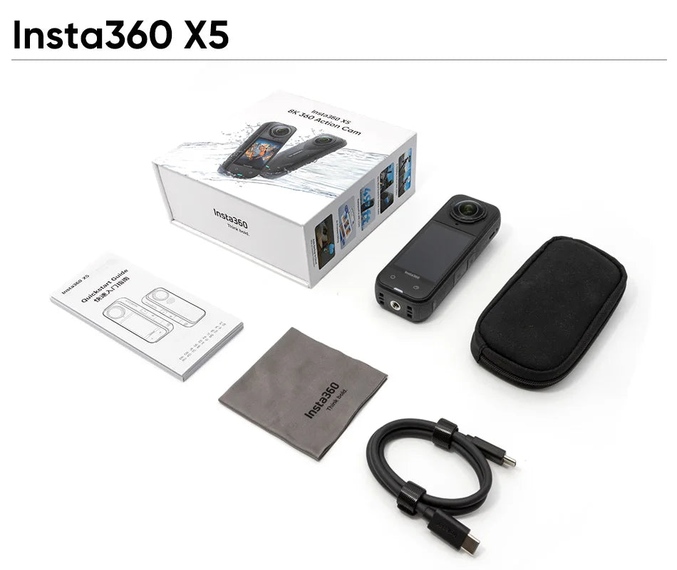 Insta360 X5 Waterproof Action Camera 8K 360° HDR Video Enhanced Low Light Replaceable Lenses 3H Battery Life Triple AI Chip