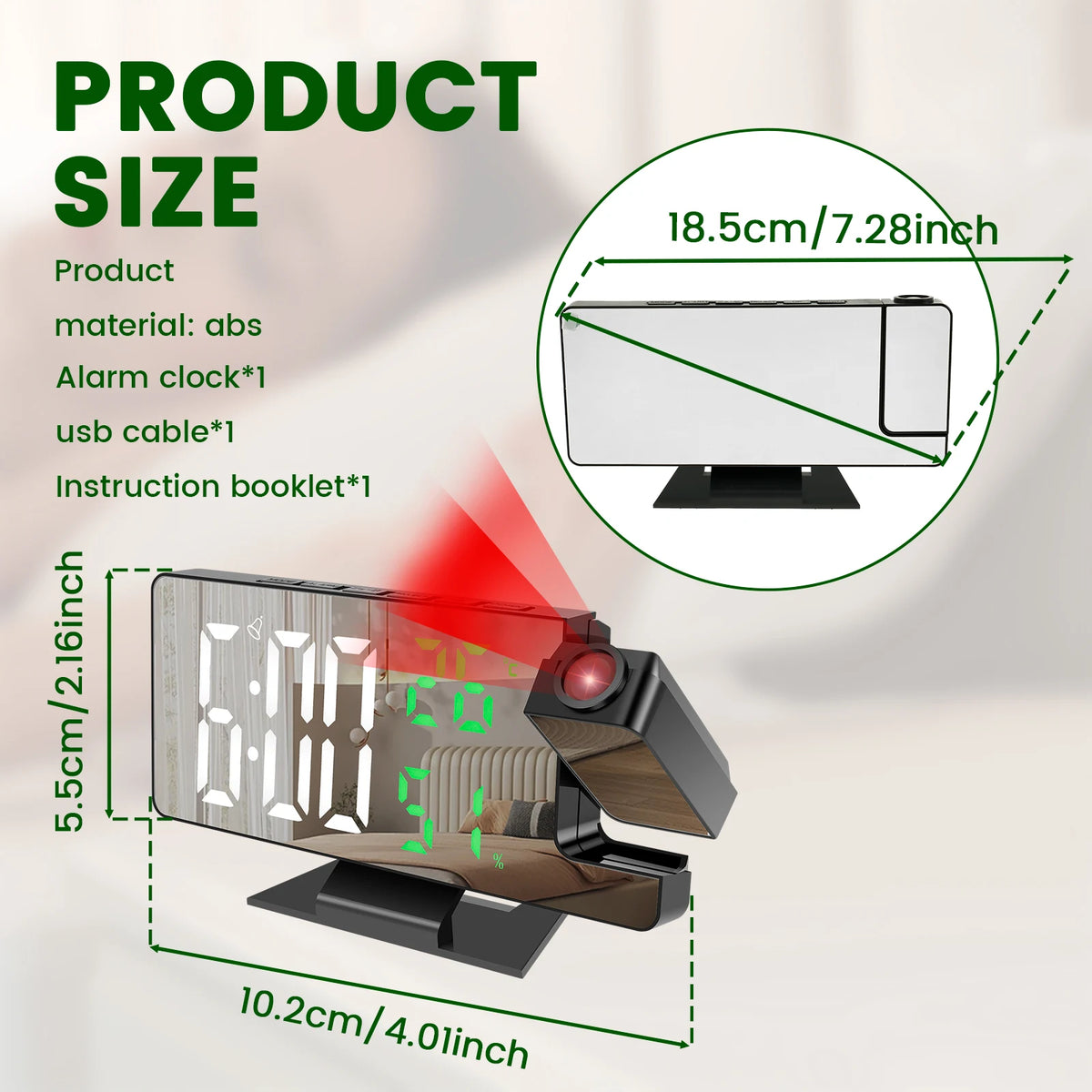 LED Digital Alarm Clock Projection Clock with 180°Rotatable Projector Mirror Large Screen Projection Clock For Home Office Table