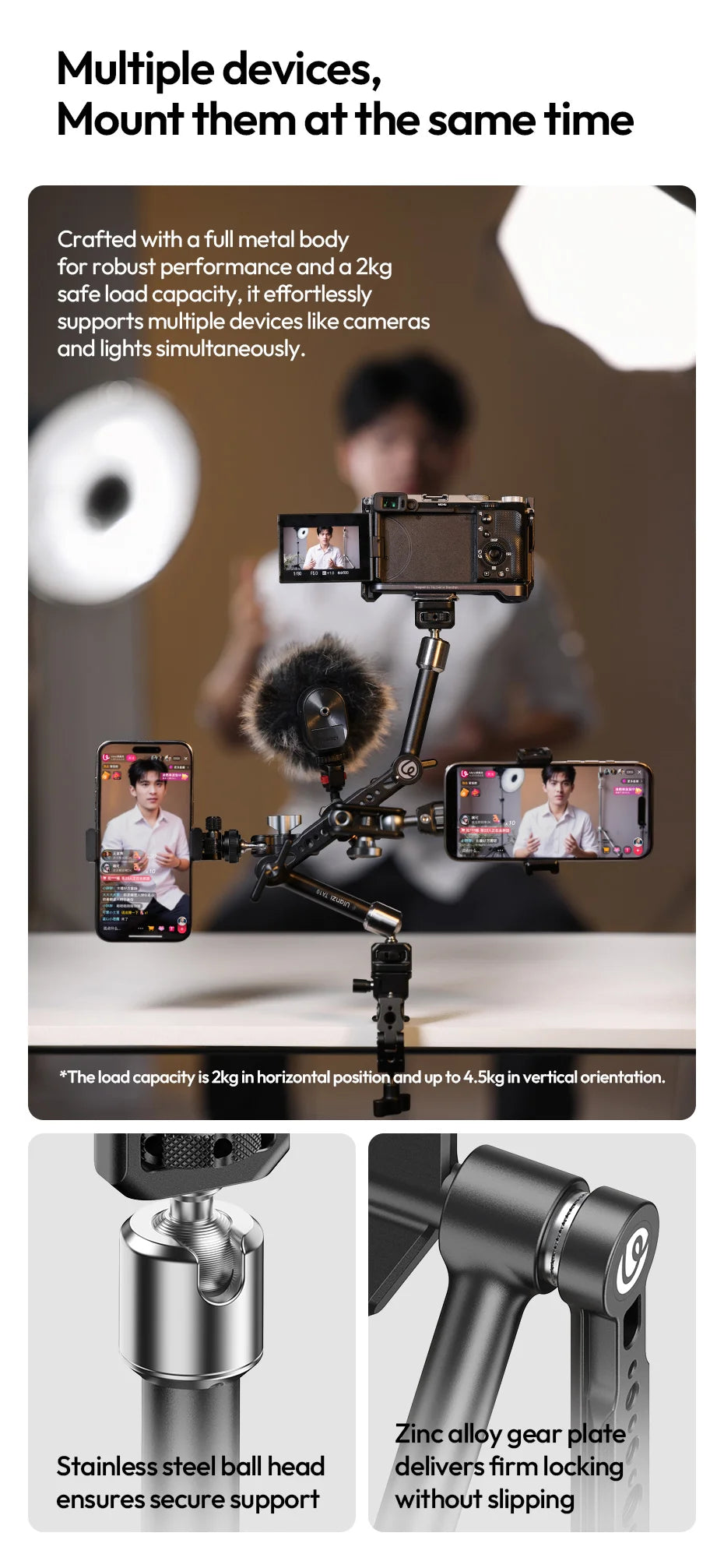 Ulanzi TA10 43cm Magic Articulating Arm with 1/4" 3/8" Screw Hole Mount NATO 3 Section for DSLR Monitor Light Camera Accessories
