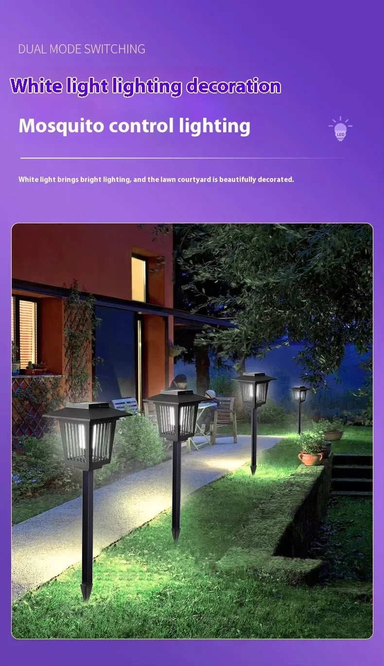 Solar and Electric Shock Mosquito Repellent Lamp Waterproof Bug Zapper 2Mode LED Light for Outdoor Garden Lawn Camping Villa Use