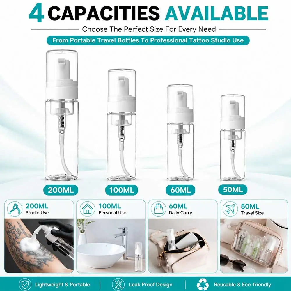 50-200ML Tattoo Foam Pump Bottle Plastic Foaming Dispenser Refillable Green Soap Foam Bottle Portable Lash Shampoo Dispenser