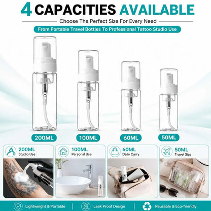 50-200ML Tattoo Foam Pump Bottle Plastic Foaming Dispenser Refillable Green Soap Foam Bottle Portable Lash Shampoo Dispenser