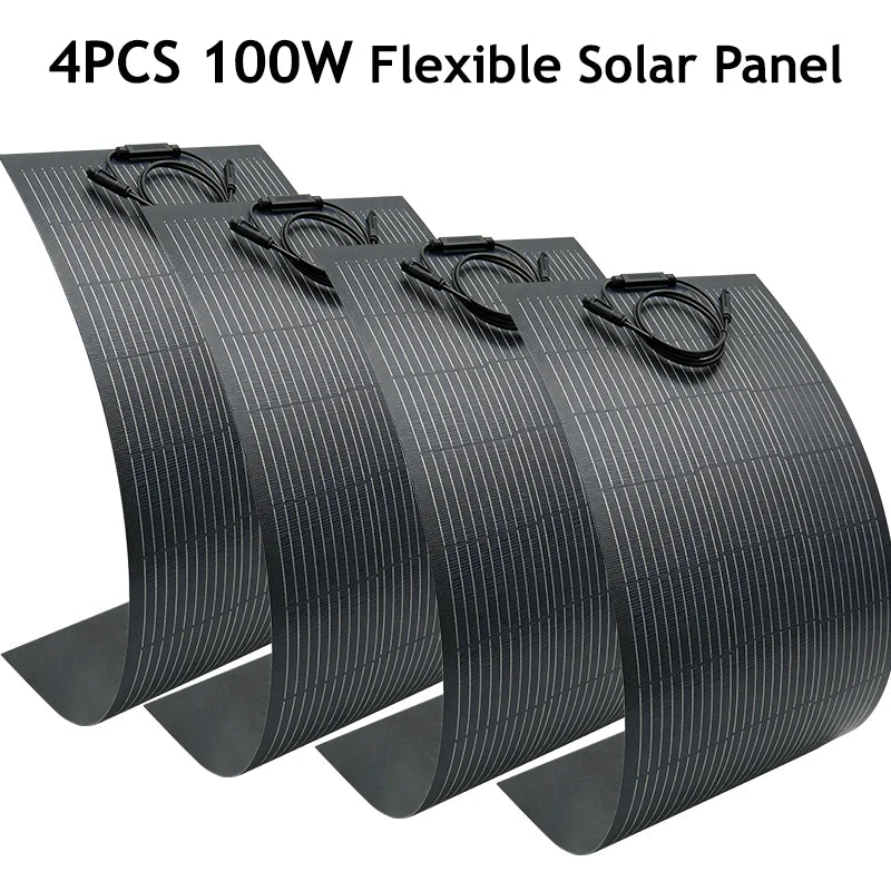 ETFE Flexible 100W 200W 300W 400W Solar Panel Kit High Efficiency Monocrystalline for 18V Battery Charger Off-Grid Power Camping