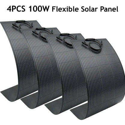 ETFE Flexible 100W 200W 300W 400W Solar Panel Kit High Efficiency Monocrystalline for 18V Battery Charger Off-Grid Power Camping