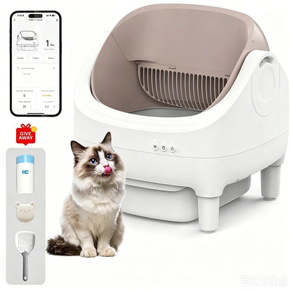 MIAOERDUO 2026 Champagne Upgrade Automatic Smart Litter Box, Smart Automatic Litter Box with Double Odor Removal, APP Control, Anti-Pinch for Multiple Cats
