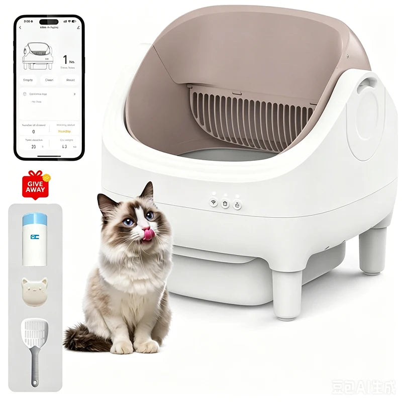 MIAOERDUO 2026 Champagne Upgrade Automatic Smart Litter Box, Smart Automatic Litter Box with Double Odor Removal, APP Control, Anti-Pinch for Multiple Cats