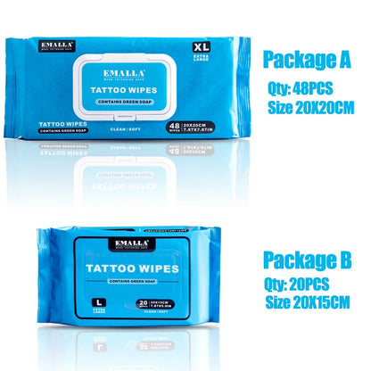 EMALLA Tattoo Aftercare Wipes Tattoo Cleansing Green Soap Cleaning Wipes for Tattoo PMU Clean Aftercare Skin Wipes Supplies