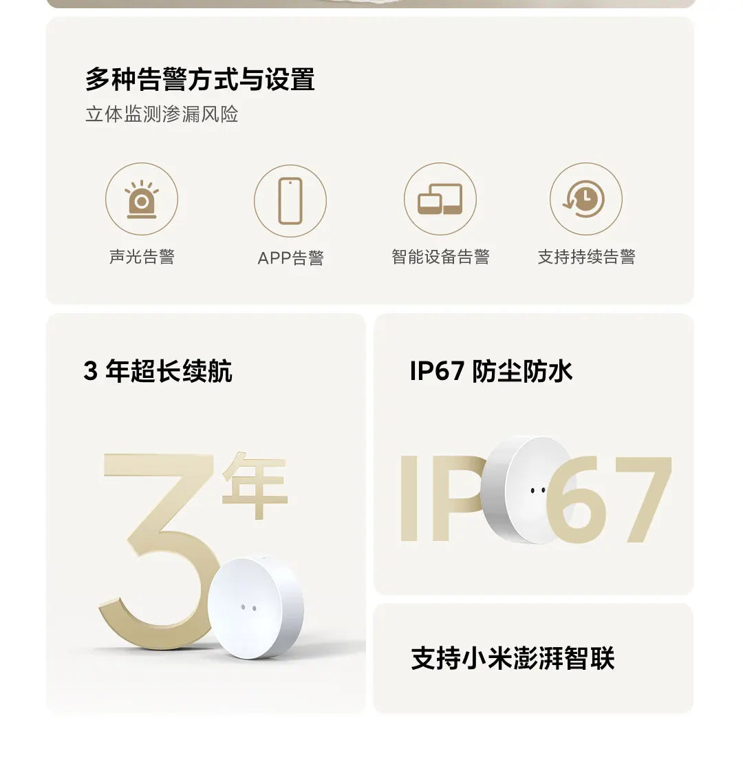 Xiaomi Water Leak Sensor 2 Bluetooth 5.2 Water Immersion Detector Soaking Sound and Light Alarm Remote Control with Mi Home APP