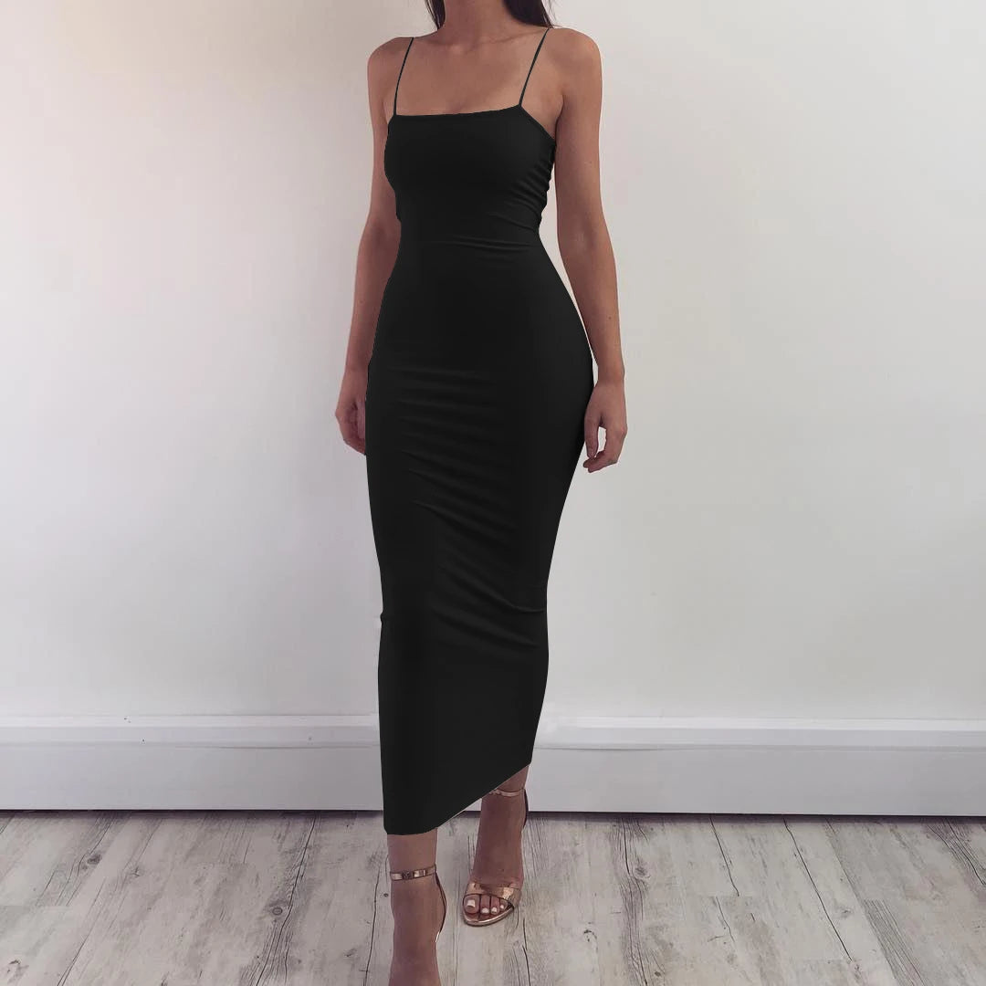 Dam Axelbandsklänning Midi – Sexig Bodycon med Öppen Rygg, Clubwear för Sommar, S–L