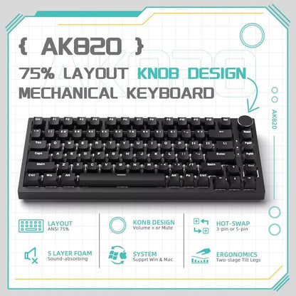 AJAZZ AK820 mekaniskt tangentbord – 75 % ANSI, volymvred och hot-swap