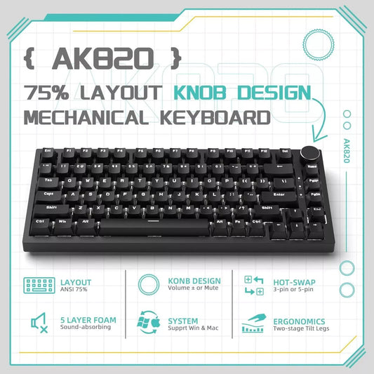AJAZZ AK820 mekaniskt tangentbord – 75 % ANSI, volymvred och hot-swap