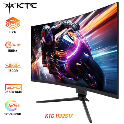 KTC H32S17 Gaming Monitor, 32-inch 2560x1440 QHD, 180Hz HVA Curved 1500R, 300cd/m2 Brightness, 125% SRGB, 1ms(MPRT) Response Time