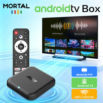 MORTAL Latest Smart TV Box R69-1 Android 14 RK3518 2GB 16GB Support 4K Decode Wireless BT5.0 Wifi6 Media Player