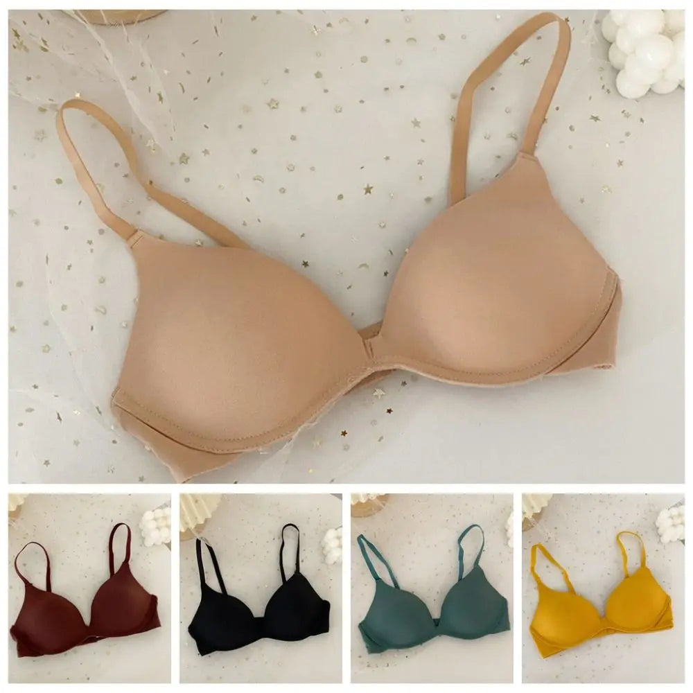 Solid Color Adjustable Push Up Bra Anti-sagging Shockproof Seamless Underwear Lingerie Wireless Deep V Bra Women