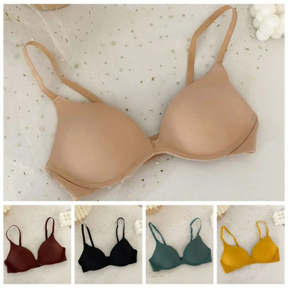 Solid Color Adjustable Push Up Bra Anti-sagging Shockproof Seamless Underwear Lingerie Wireless Deep V Bra Women