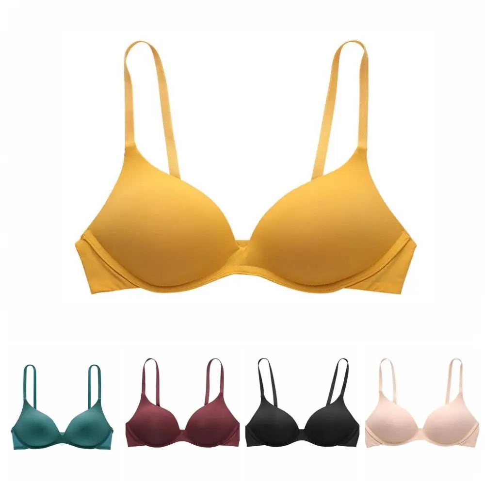 Solid Color Adjustable Push Up Bra Anti-sagging Shockproof Seamless Underwear Lingerie Wireless Deep V Bra Women