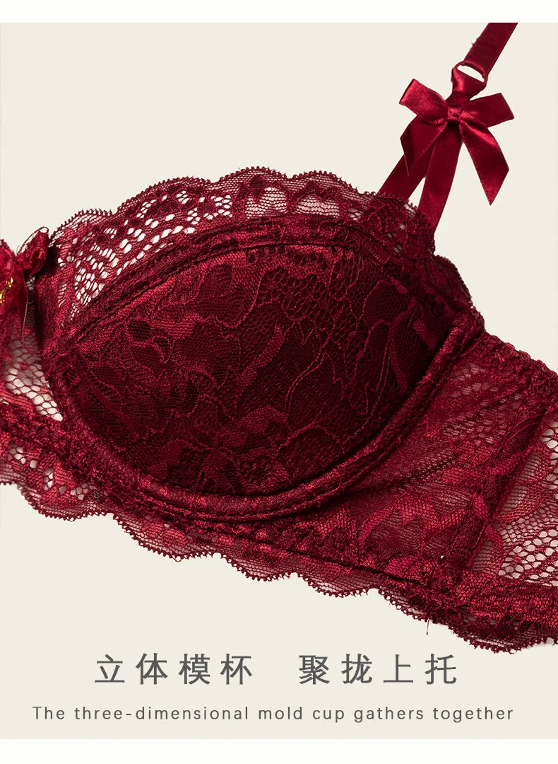 Dam Viktoriansk Spets Lingerie Set – Push-up Halvkupa Trådlös BH & Trosor Samlande, 4 Färger S–4XL