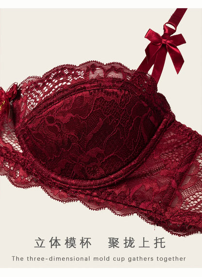 Dam Viktoriansk Spets Lingerie Set – Push-up Halvkupa Trådlös BH & Trosor Samlande, 4 Färger S–4XL