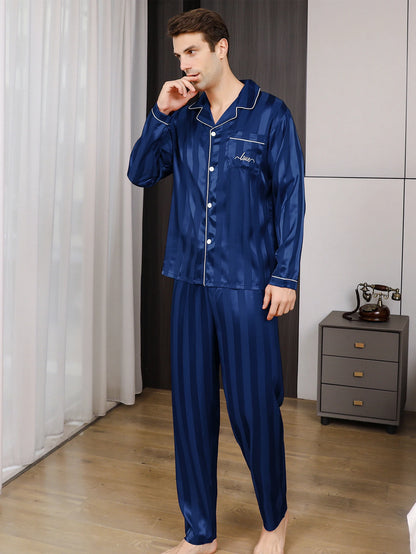 Långärmad pyjamas herr med krage – KJ2025, M–XXL