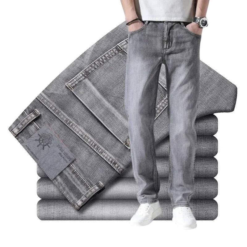 Tunna stretchiga denimjeans för män