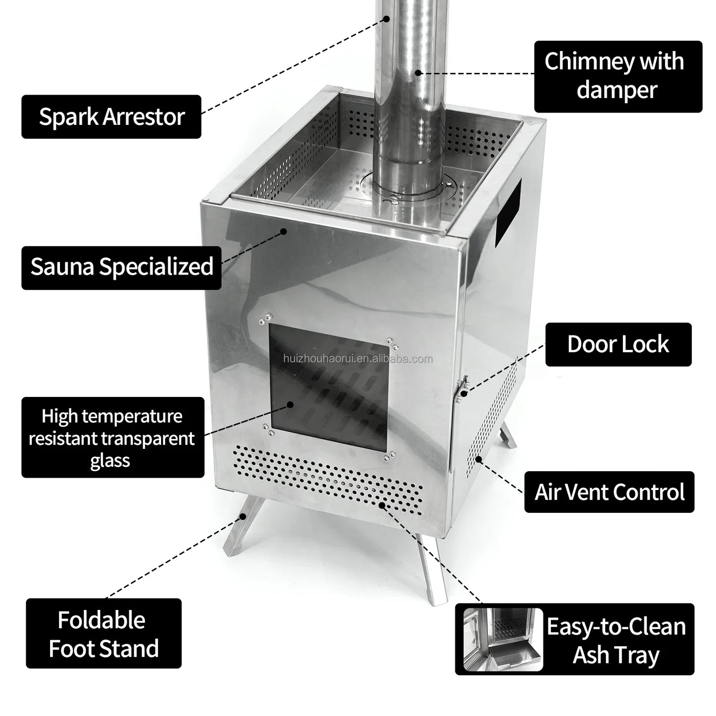 Stainless Steel Sauna Stove Picnic Camping Tent Wood-burning Heating Stove Household Folding Portable Firewood Sauna Stove