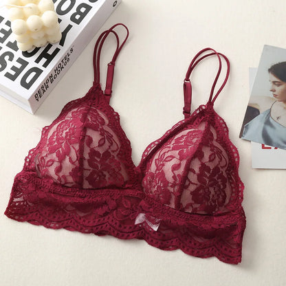 Lace Triangle Bralette Wireless Bra For Women Floral Lace Design Underwear Sexy Lingerie Lightly Lined Cup Small Chest Brassiere