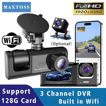 Wifi 3 Channel Dash Cam Three Way Car DVR Inside Vehicle Camera DVRs Recorder HD 1080P Video Mini Registrator Dashcam Camcord