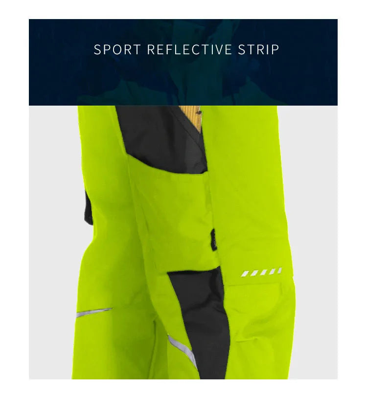 Men's Work Pants with Multi Pockets Two Tone Construction Pants with Reflective Stripes Cargo Pants Zipper Front Work Wear Pants