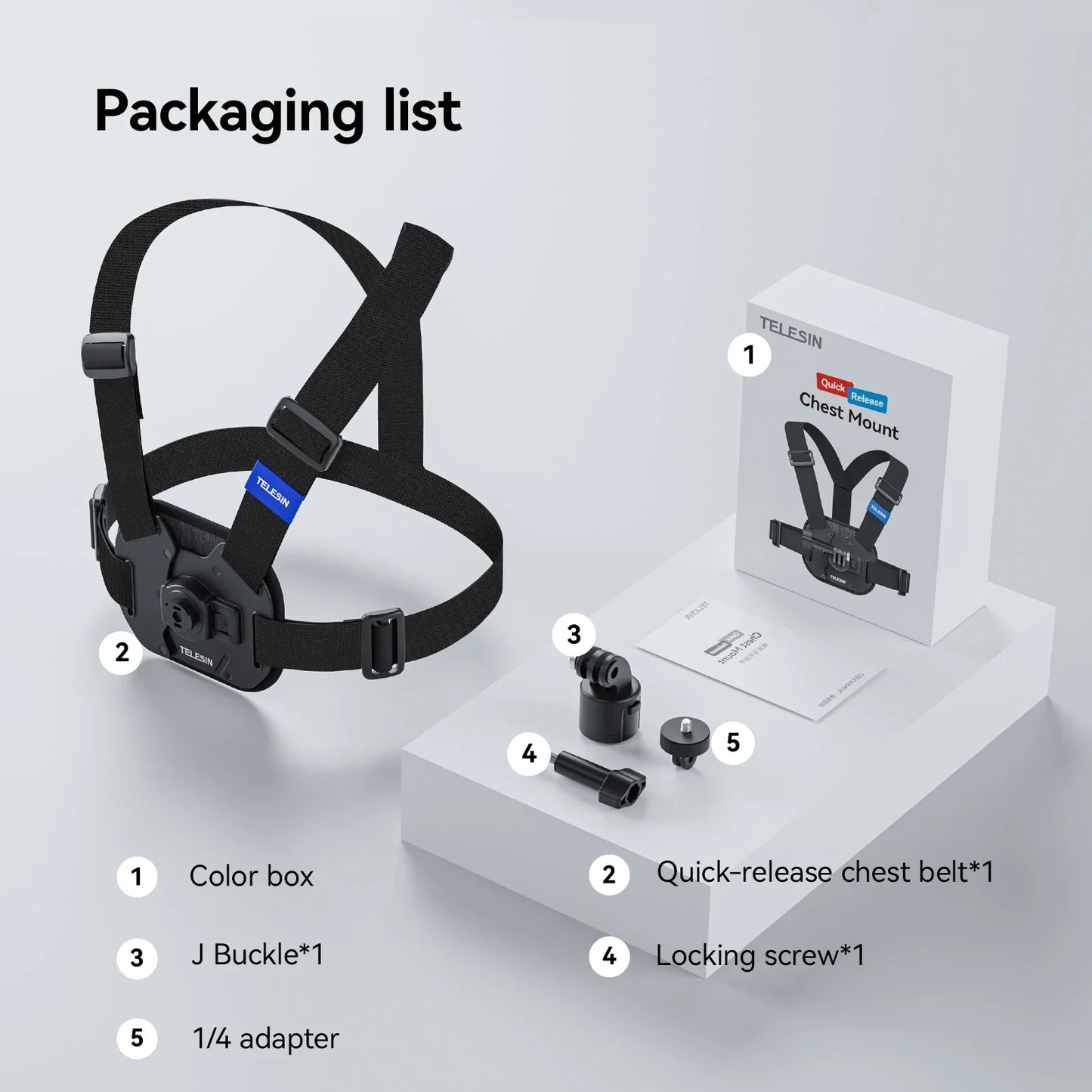 TELESIN Quick-Release Chest Strap Mount for GoPro Hero 13 12 11 10 9 8 7 Insta360 SJCAM DJI OSMO Action 5 4 3 Chest Belt Mount