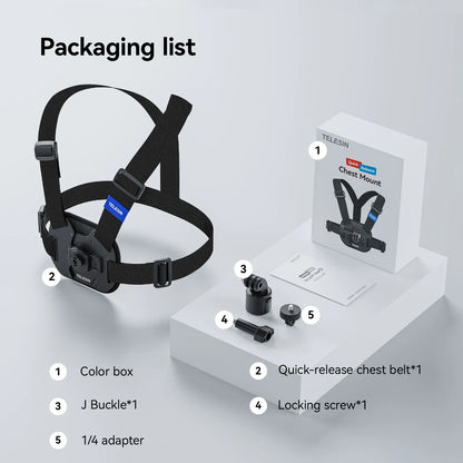 TELESIN Quick-Release Chest Strap Mount for GoPro Hero 13 12 11 10 9 8 7 Insta360 SJCAM DJI OSMO Action 5 4 3 Chest Belt Mount