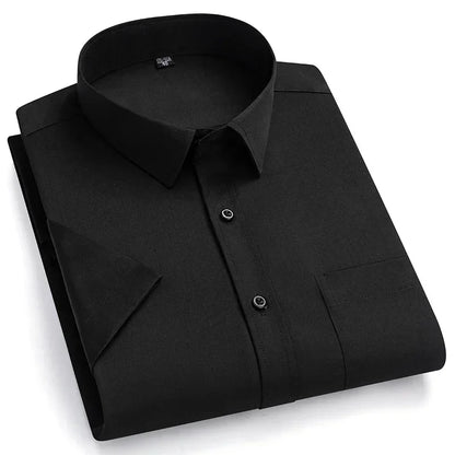 2024 NEW IN Summer Men's Shirt Non-Ironing Anti-Wrinkle Business Casual Solid Color Elastic Smooth Short Sleeves Work Social