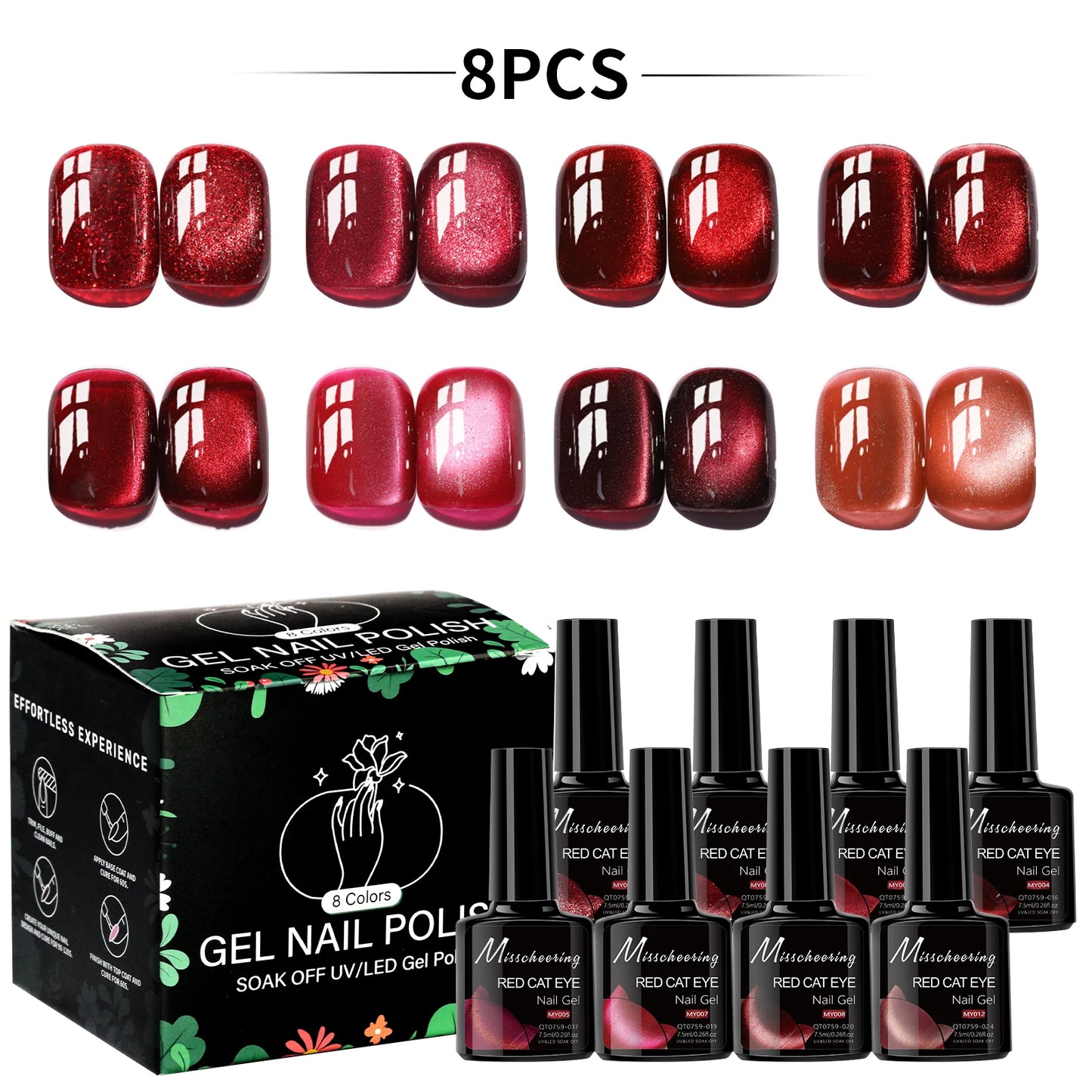 Red Cat Eye Gel Nail Polish Magnetic Glitter Holographic Red Ruby Christmas Polish Reflective Jelly Translucent UV Gel Manicure