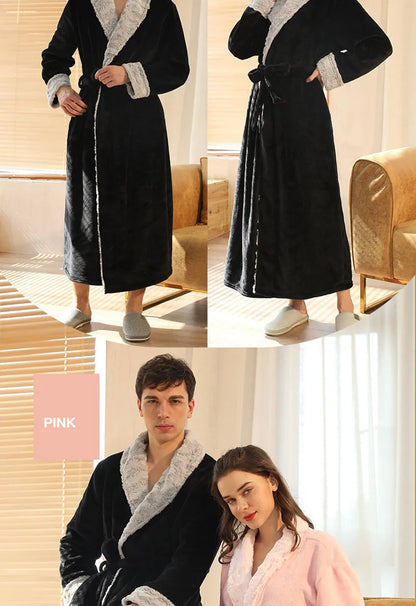 Female Autumn and Winter Warm Long Coral Velvet Thick Couple Bath Bathrobes Men Women Pajamas Shower Robe Bath Towels For Adults