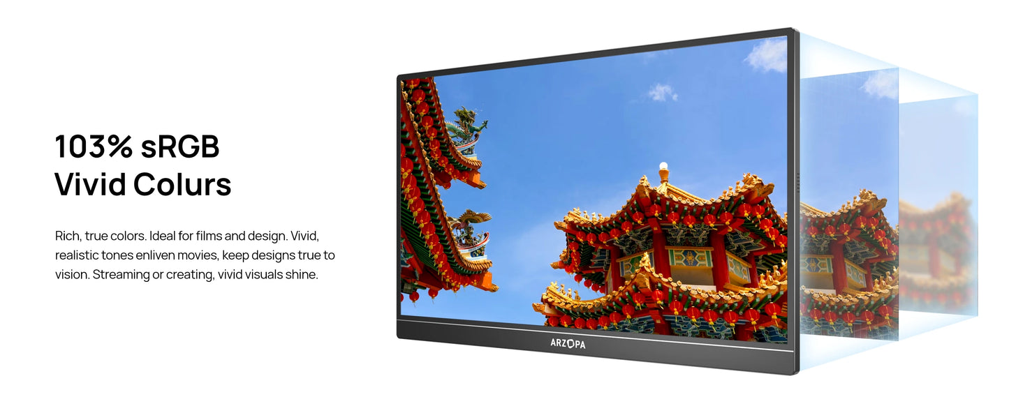 ARZOPA A1M Portabel Skärm 17,3" 1080P IPS – 100% sRGB HDR10 60Hz Inbyggt Stativ Dubbla Högtalare Aluminium USB-C HDMI