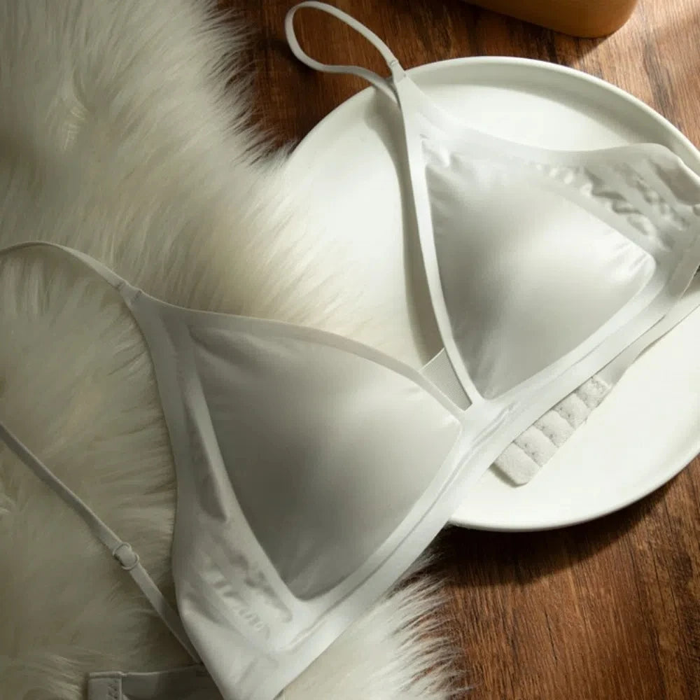 Thin Satin Wireless Deep V Bra Shockproof Anti-sagging Push Up Underwear Gathered Breasts Lingerie Seamless Bras Summer Spring