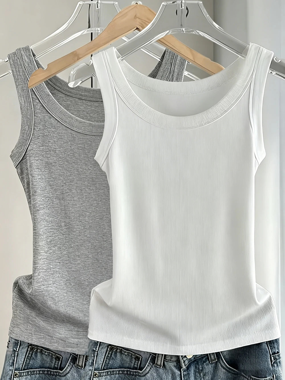 Dam Slim Ribbed Bomull Linne – Ärmlös O-ringning Bodycon Mjuk Andningsbar Sommar, 1/2/3-pack M–XXL
