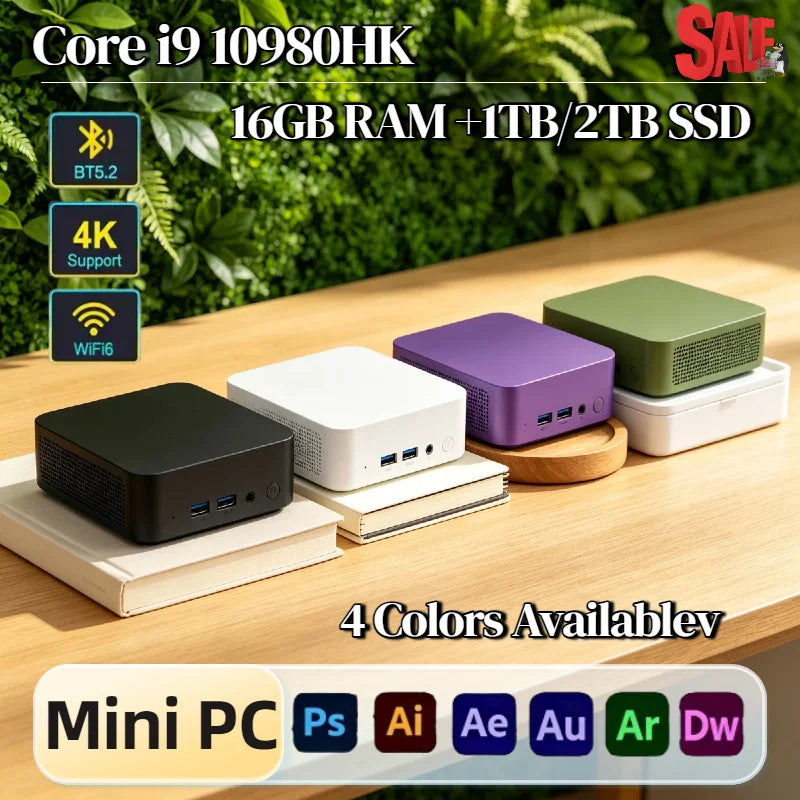 Intel Core i9 10980HK Ultra Compact Mini PC 16GB RAM 2TB M.2 SSD WiFi6 BT5.2 4K Display Gaming Office Workstation Pro