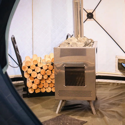 Stainless Steel Sauna Stove Picnic Camping Tent Wood-burning Heating Stove Household Folding Portable Firewood Sauna Stove
