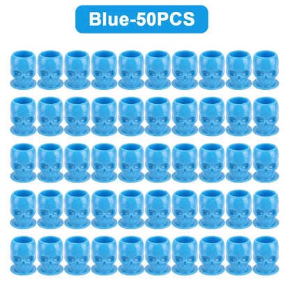 200/100/50PCS Disposable Skull Tattoo Ink Cups Black/White/Pink/Blue Pigment Container Plastic Ink Holder Tattoo Accessories