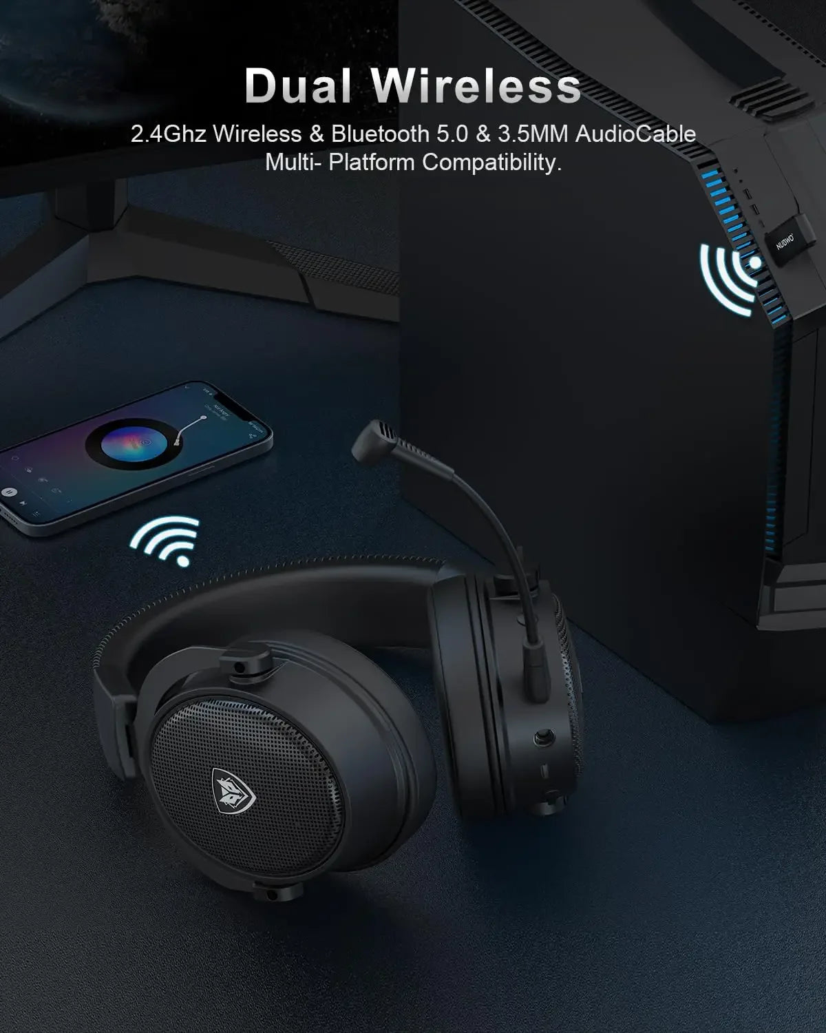 NUBWO G07 Wireless Gaming Headsets for PC, PS4, PS5 2.4GHz Ultra-Low Latency HIFI Stereo Noise Cancelling MIC Gaming Headphones