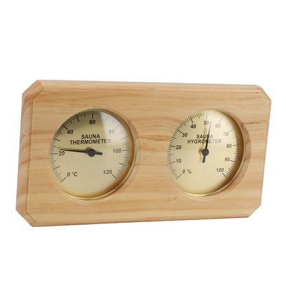 2-i-1 Bastutermometer & Hygrometer i Trä – Väggmonterad, 0–120°C, Guldram