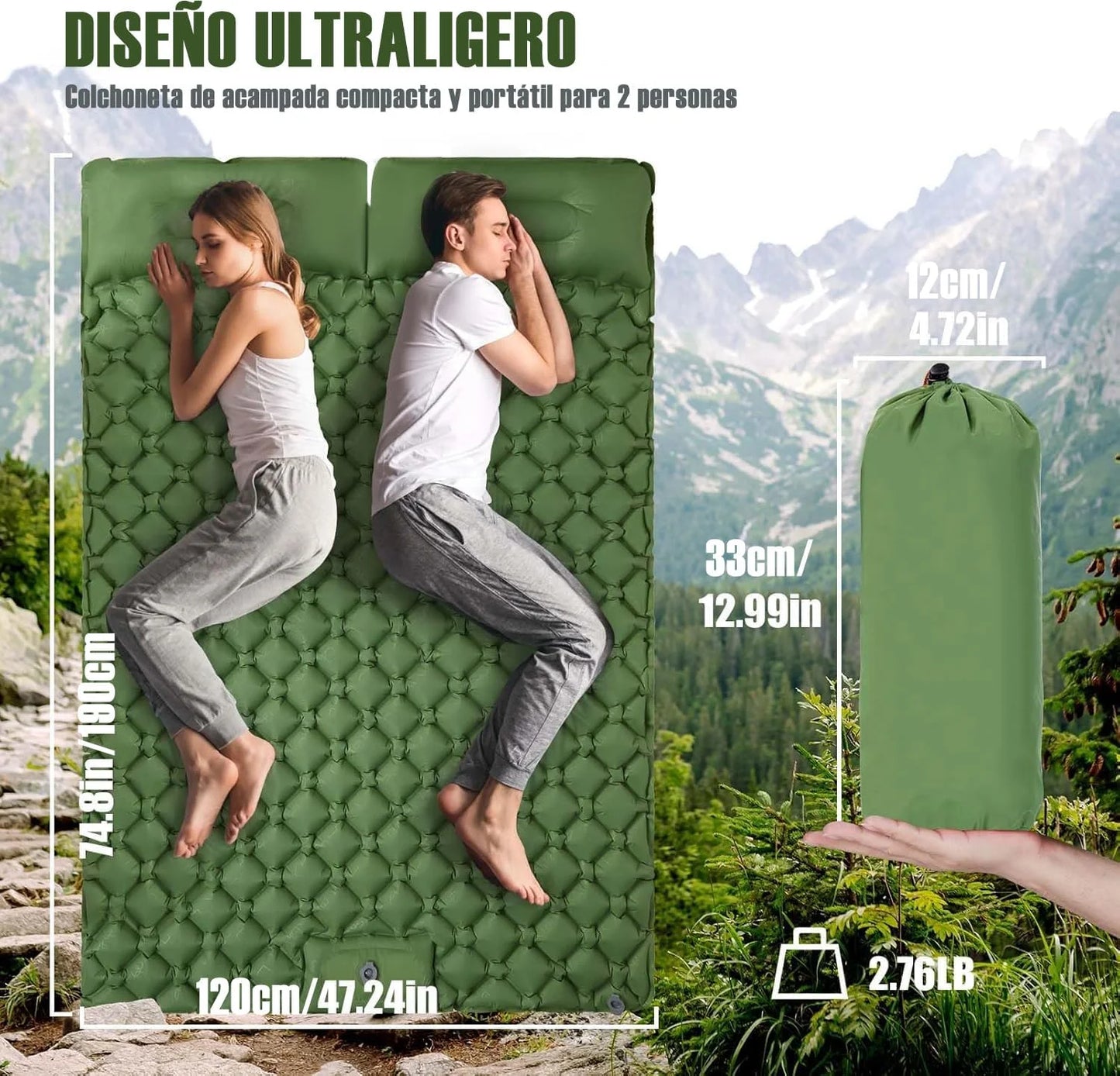 Uppblåsbar Campingmadrass T2312 – Extra Bred, Inbyggd Pump, TPU-Nylon, 8 Färger
