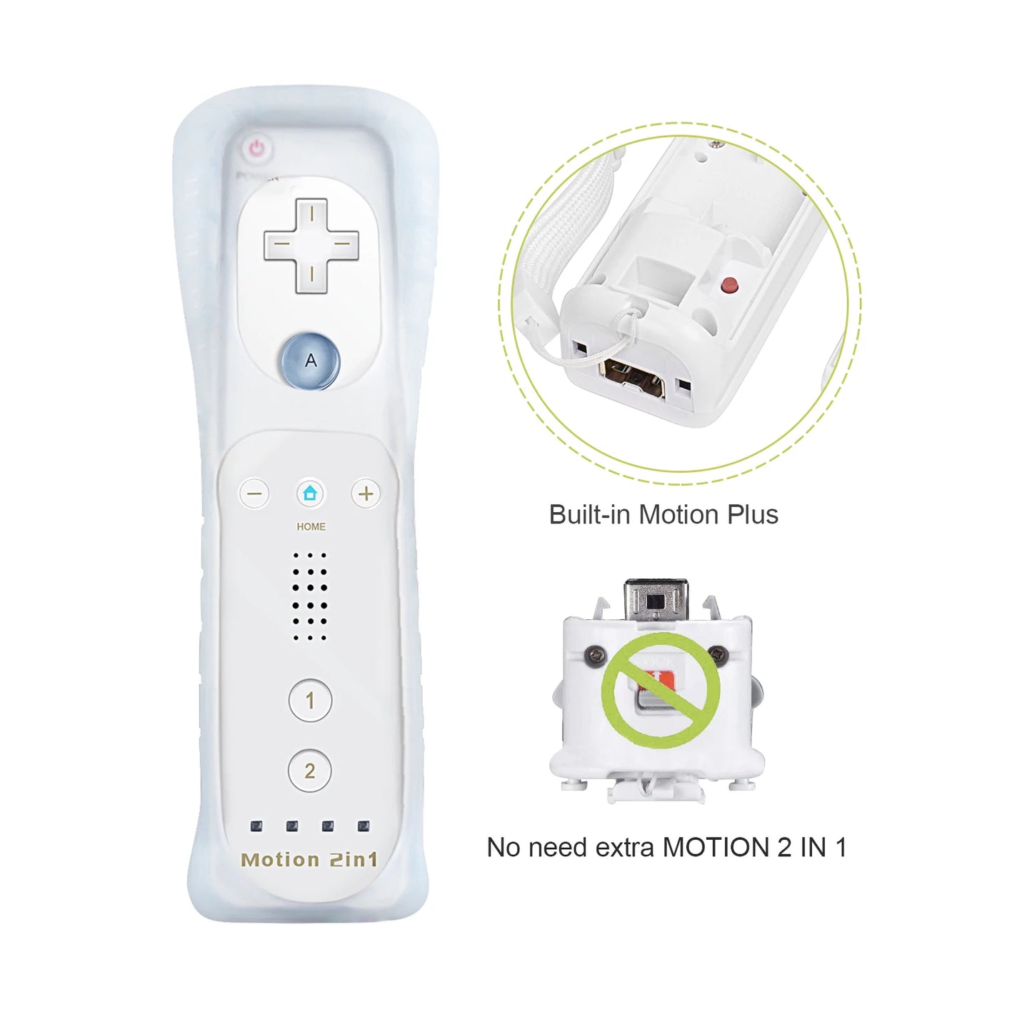 Nintendo Wii Trådlös Handkontroll 2-i-1 – Med/Utan MotionPlus, Silikonskål, Bluetooth, Wii/Wii U/Wii Mini