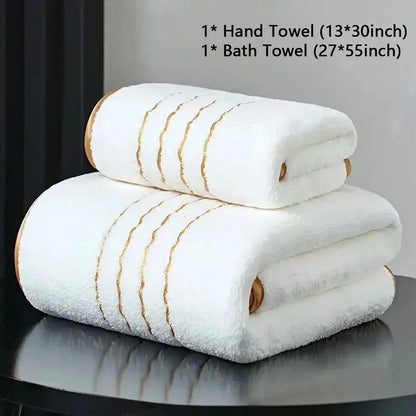 2/3/6/8 Pcs Bath Towel Set White & Gray with Gold Accents, Soft Absorbent Premium Towels for Home, Hotel & Bathroom