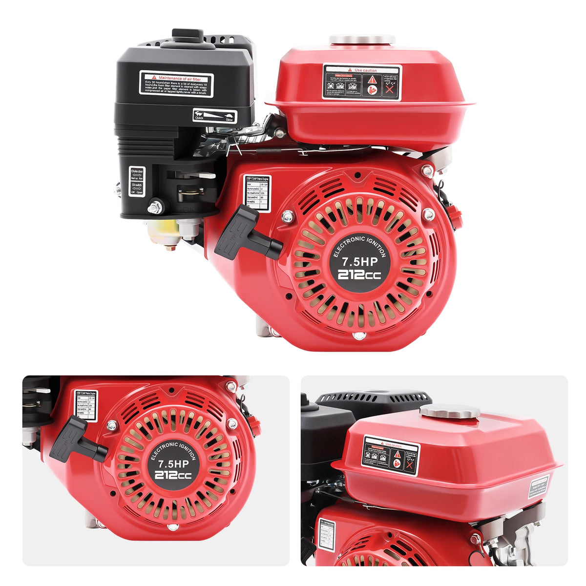 212cc 4,0kW 7,5hk luftkyld bensinmotor, 3600 varv/min snörnstart bensinmotor
